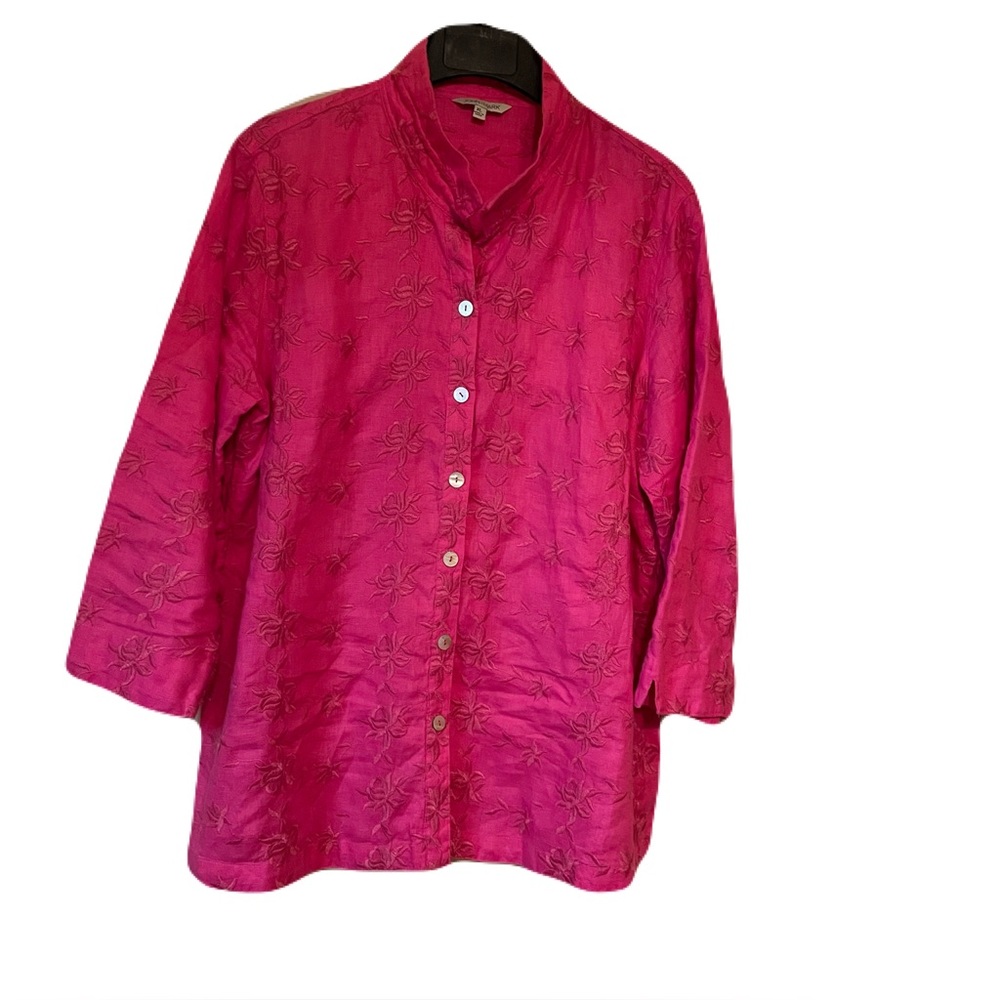 John Mark Pink Floral Embroidered Linen Tunic Top XL
